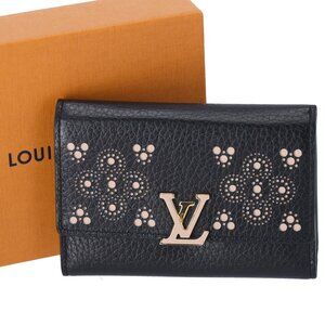 Louis Vuitton Capucines Compact Trifold Wallet Taurillon Perforated Black